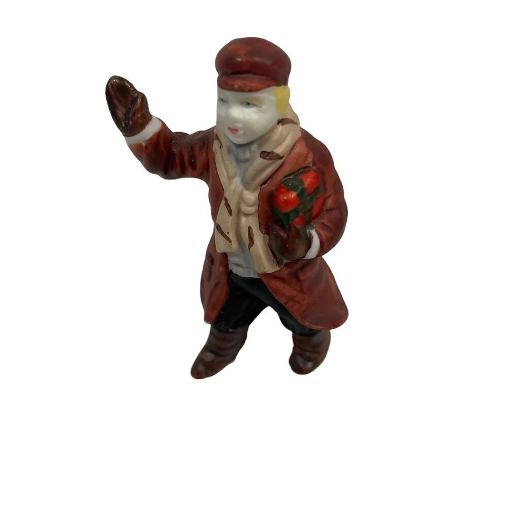 Vintage Christmas‎ Village Man with Gift Hand Painted Porcelain Figurine